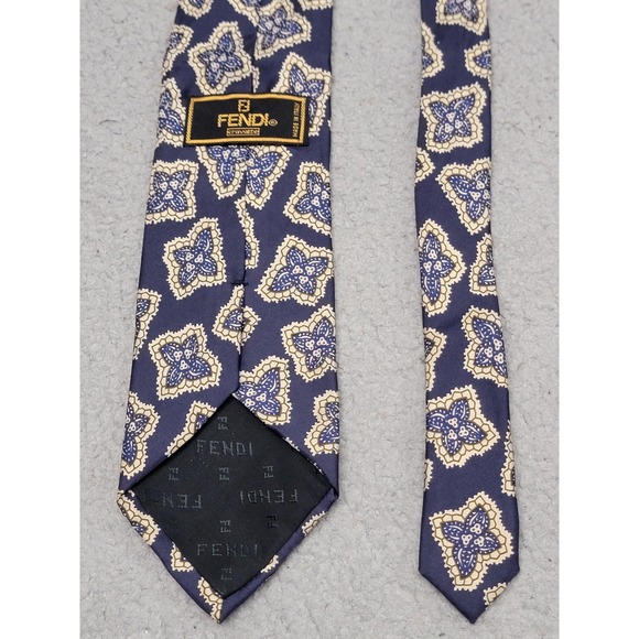 Fendi Tie Mens Silk Purple Floral Print Made Italy Designer Cravatte Necktie - Picture 1 of 7